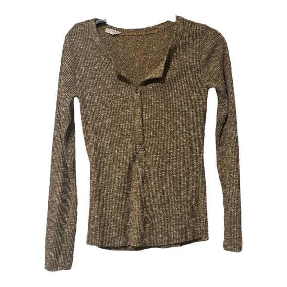 LA MIEL Tops - LA MIEL Henley Brown and Cream Thermal Shirt Size Small